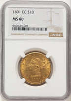 1891-CC $10 Liberty Eagle NGC MS60