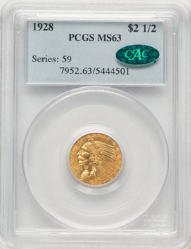 1928 $2.50 CAC Indian Quarter Eagle PCGS MS63