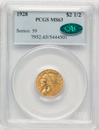 1928 $2.50 CAC Indian Quarter Eagle PCGS MS63