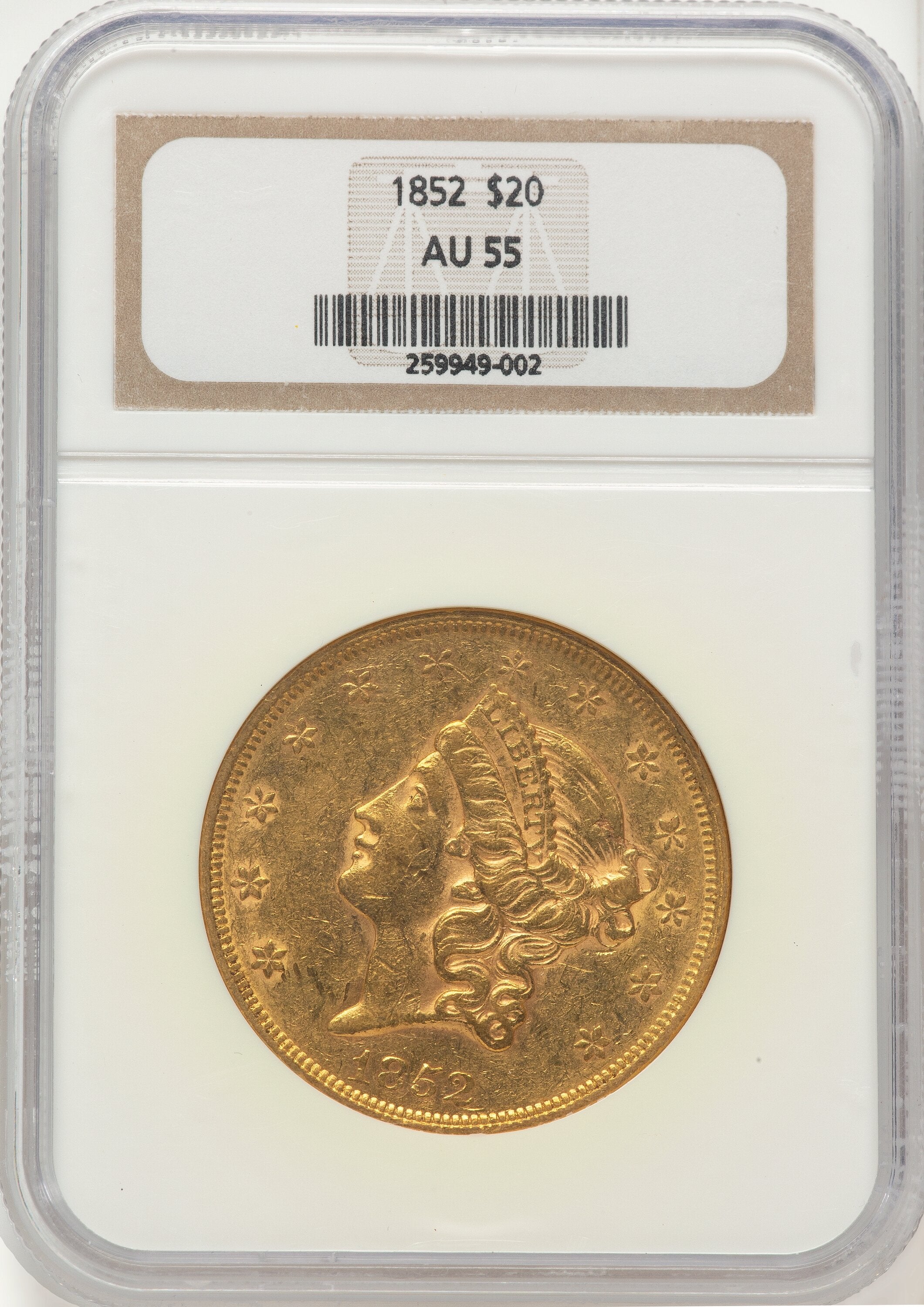 1852 $20 Liberty Double Eagle NGC AU55
