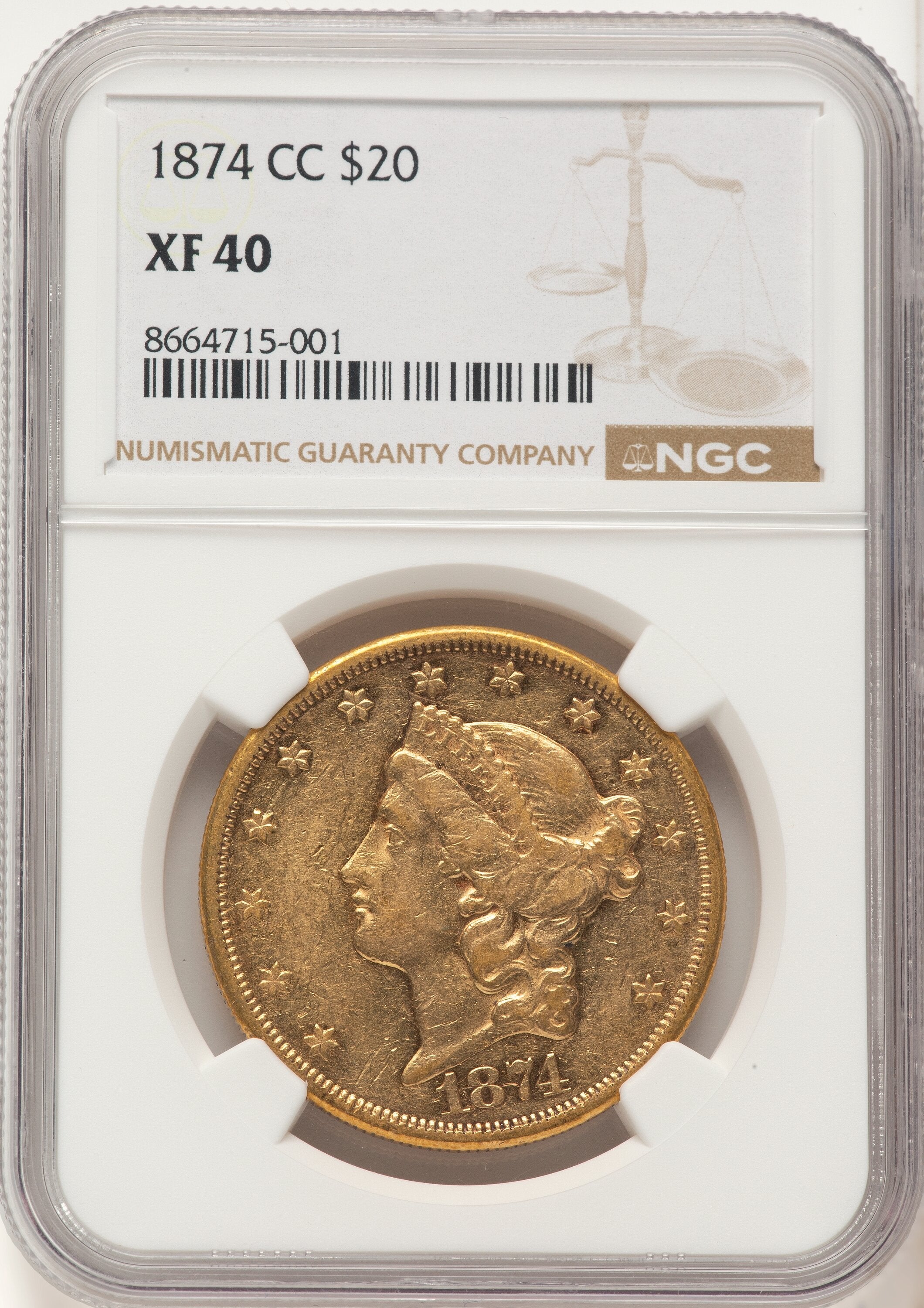 1874-CC $20 Liberty Double Eagle NGC XF40