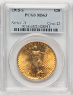 1915-S $20 Saint-Gaudens Double Eagle PCGS MS63