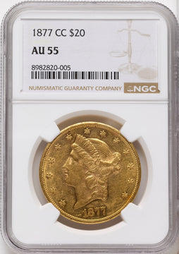 1877-CC $20 Liberty Double Eagle NGC AU55