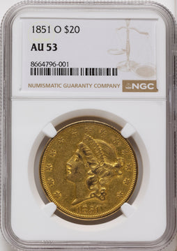 1851-O $20 Liberty Double Eagle NGC AU53