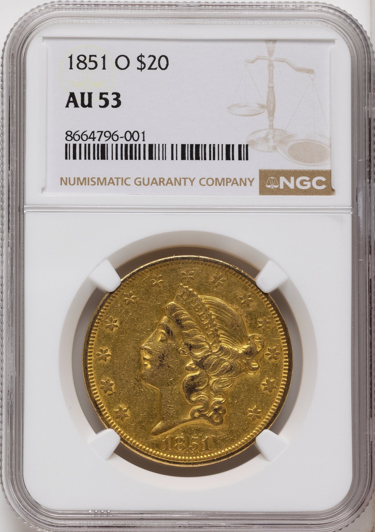 1851-O $20 Liberty Double Eagle NGC AU53