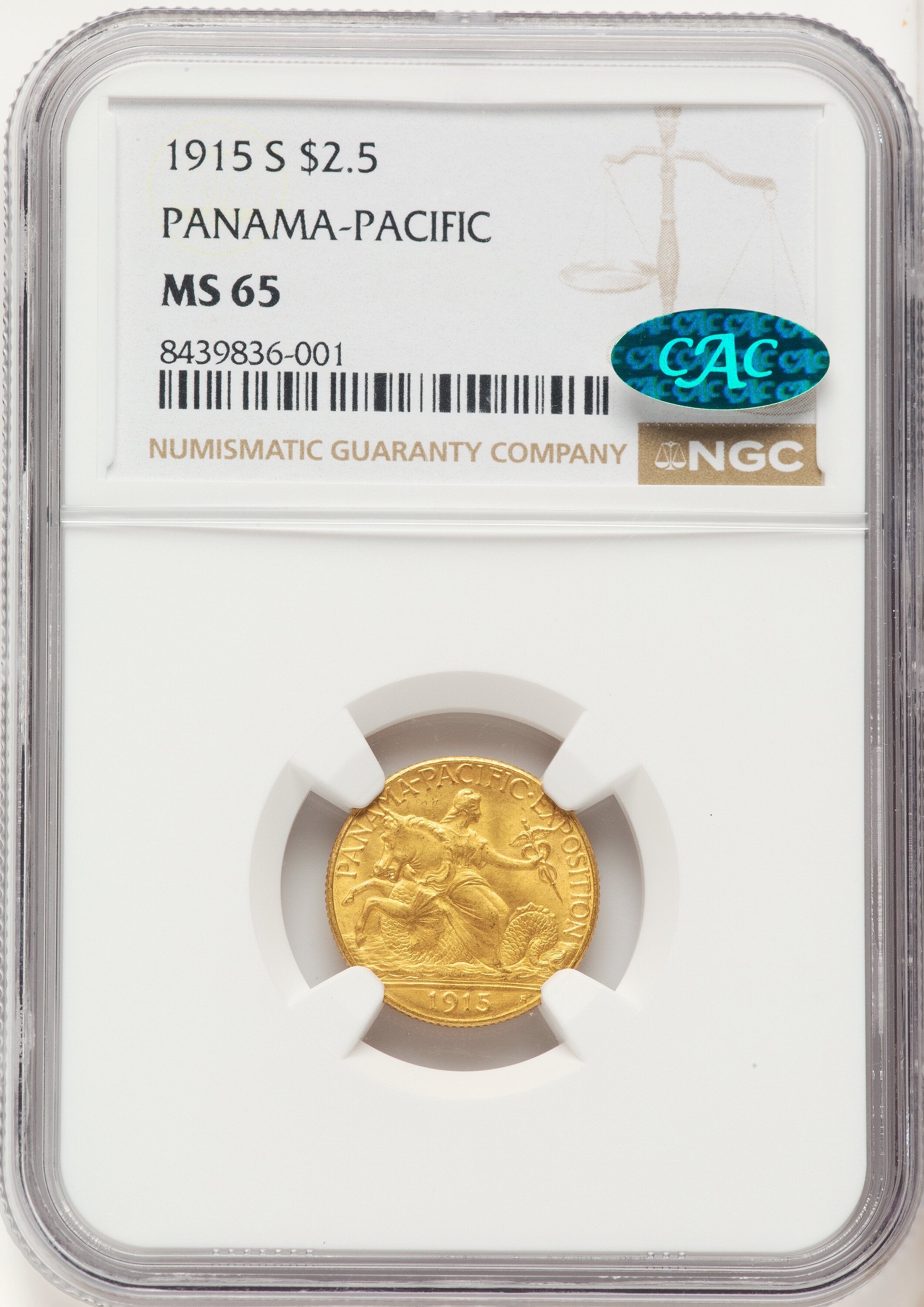 1915-S $2.50 Panama-Pacific Quarter Eagle CAC Commemorative Gold NGC MS65