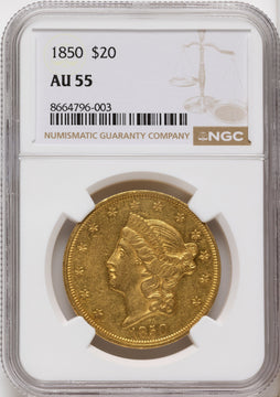 1850 $20 Liberty Double Eagle NGC AU55