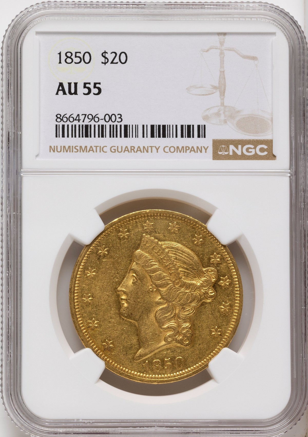 1850 $20 Liberty Double Eagle NGC AU55