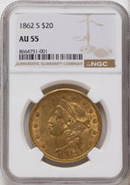 1862-S $20 Liberty Double Eagle NGC AU55