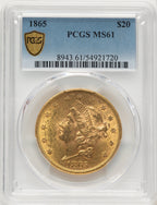 1865 $20 Liberty Double Eagle PCGS MS61