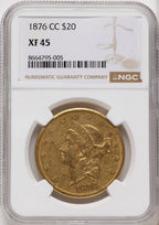 1876-CC $20 Liberty Double Eagle NGC XF45