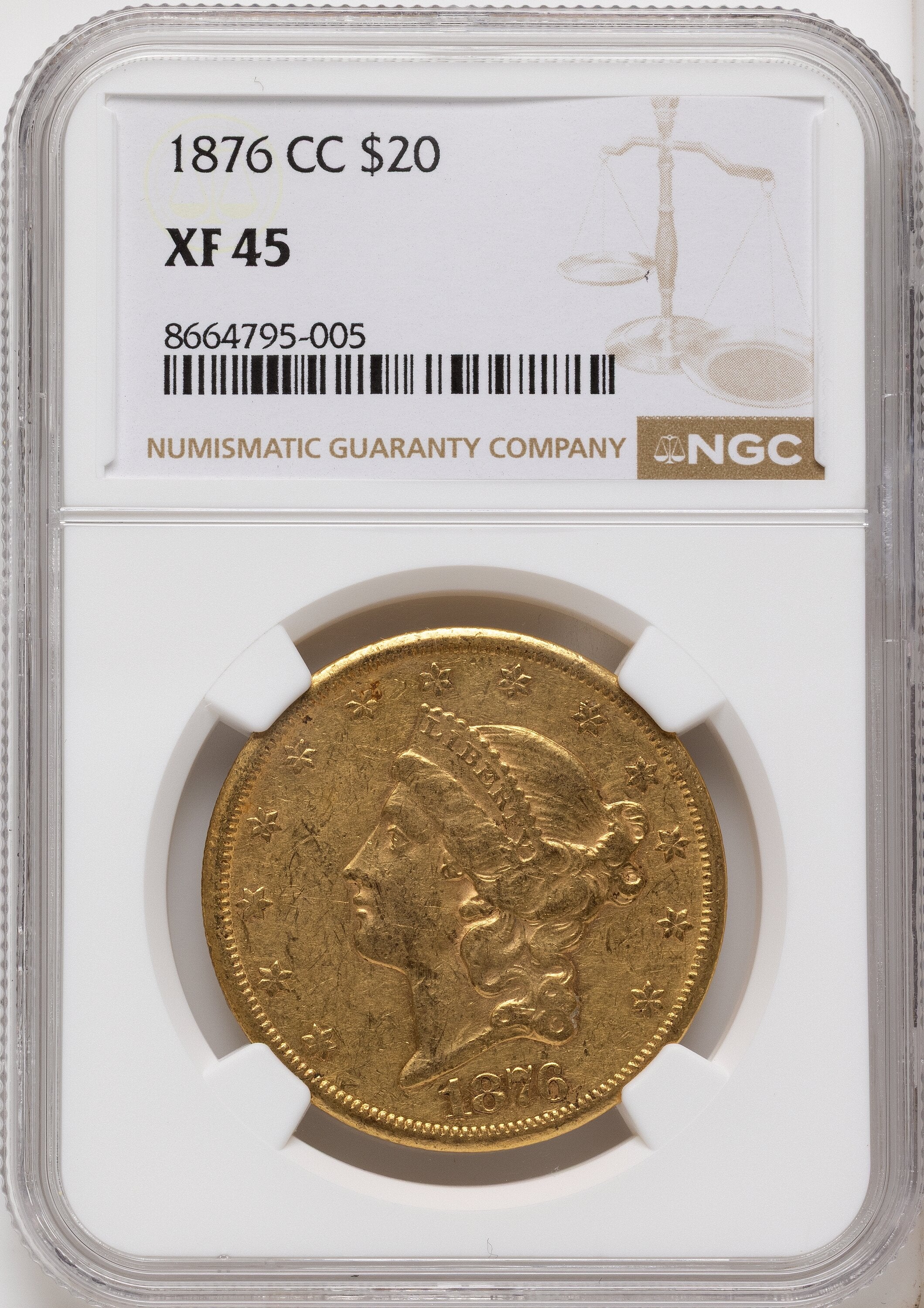 1876-CC $20 Liberty Double Eagle NGC XF45