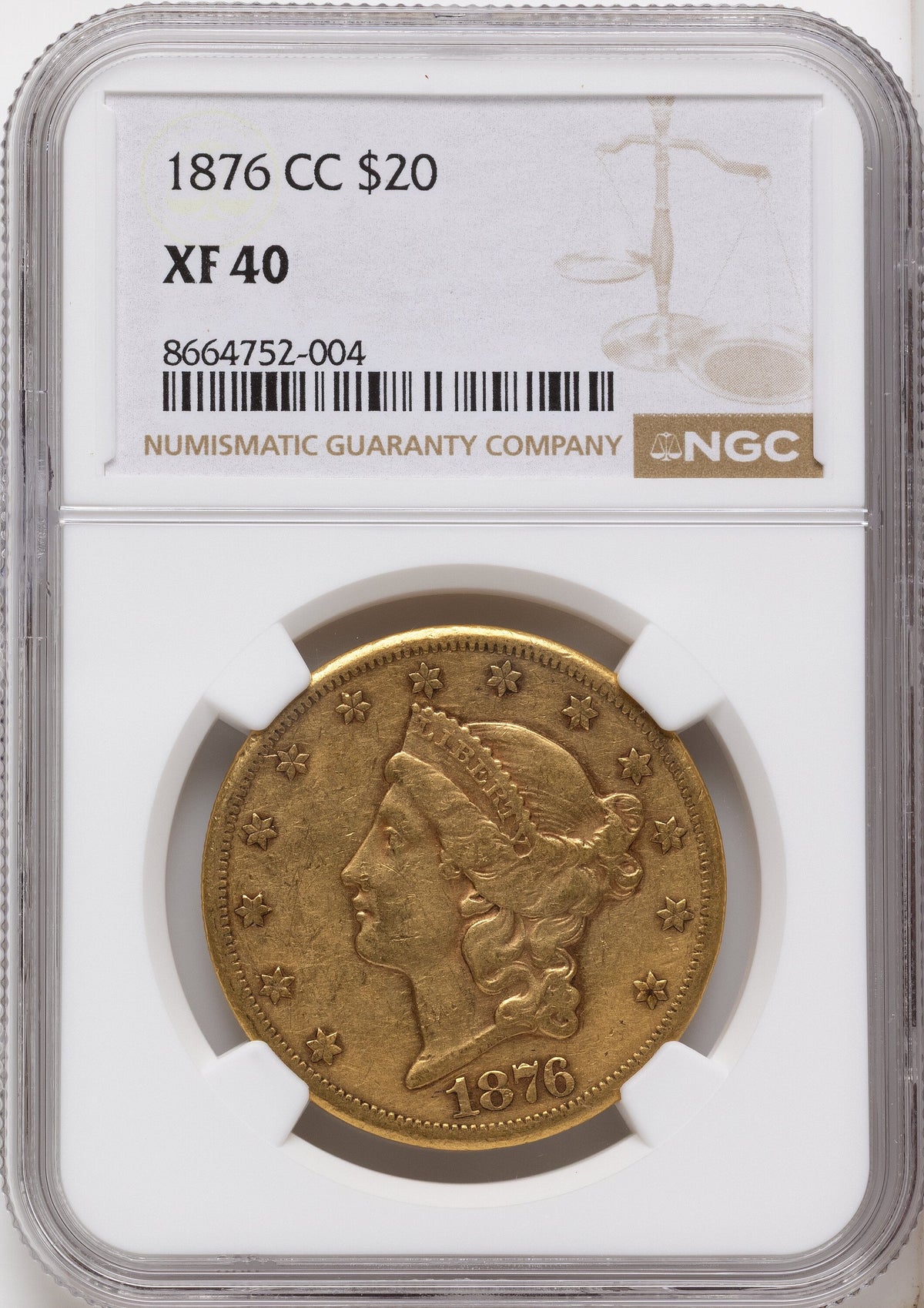 1876-CC $20 Liberty Double Eagle NGC XF40