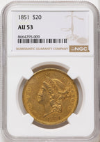 1851 $20 Liberty Double Eagle NGC AU53