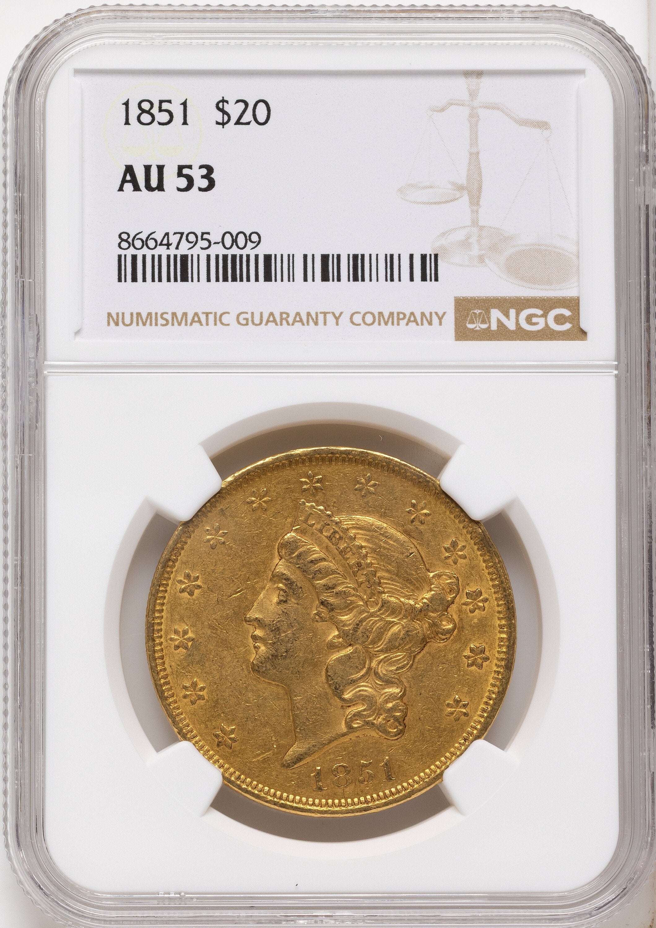 1851 $20 Liberty Double Eagle NGC AU53