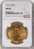 1911-S $20 Saint-Gaudens Double Eagle NGC MS62
