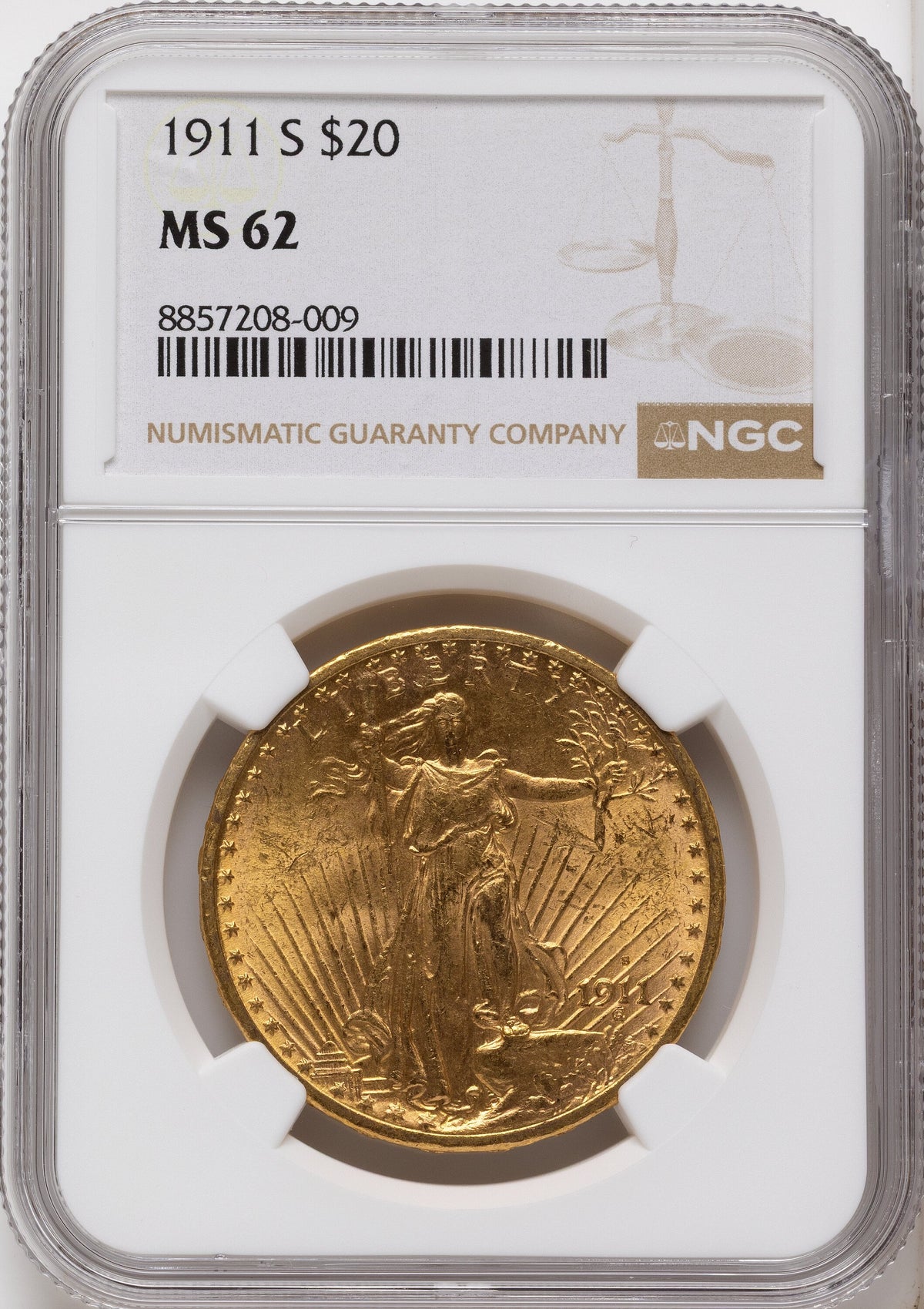 1911-S $20 Saint-Gaudens Double Eagle NGC MS62