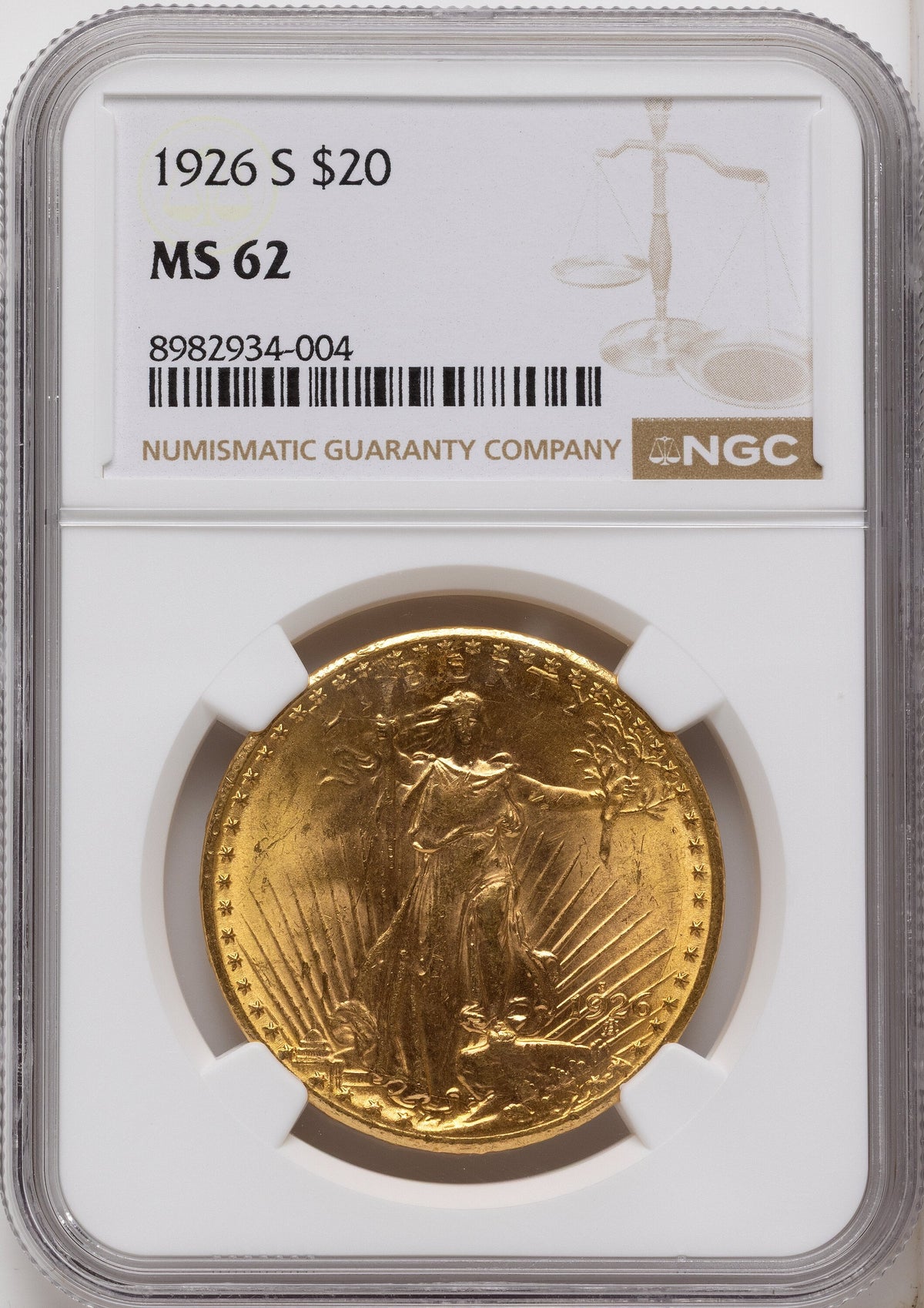 1926-S $20 Saint-Gaudens Double Eagle NGC MS62