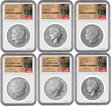 2026 Morgan & Peace Dollar 250th Anniversary 6-Coin Set FDI NGC MS70/PF70 Hancock