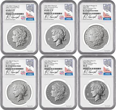 2026 Morgan & Peace Dollar 250th Anniversary 6-Coin Set FDI NGC MS70/PF70 Harrigal