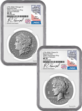 2026-P Morgan & Peace Dollar Diamond Field Two-Coin Set AR NGC MS70 Harrigal