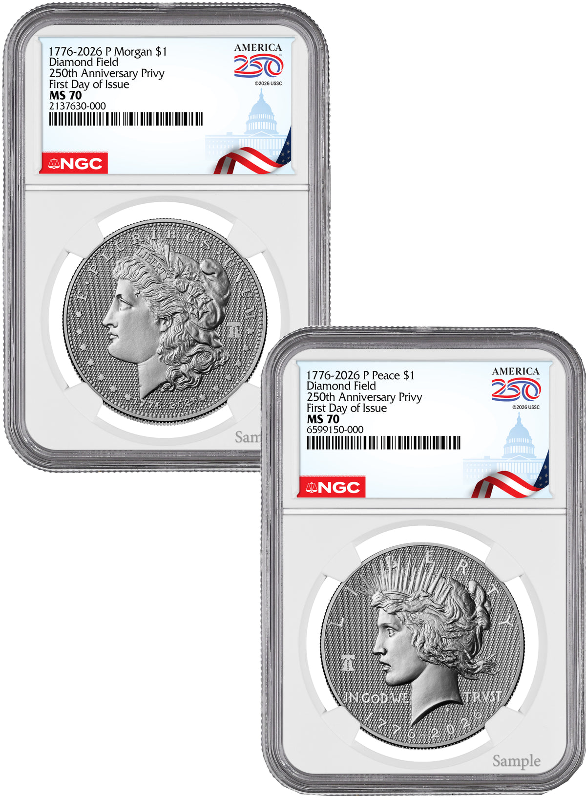 2026-P Morgan & Peace Dollar Diamond Field Two-Coin Set FDI NGC MS70 Congress