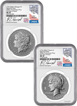 2026-P Morgan & Peace Dollar Diamond Field Two-Coin Set FDI NGC MS70 Harrigal
