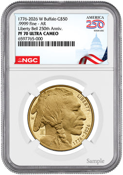 2026-W 1 oz Proof Gold Buffalo AR 250 Liberty Bell NGC PF70 (1776-2026) Congress