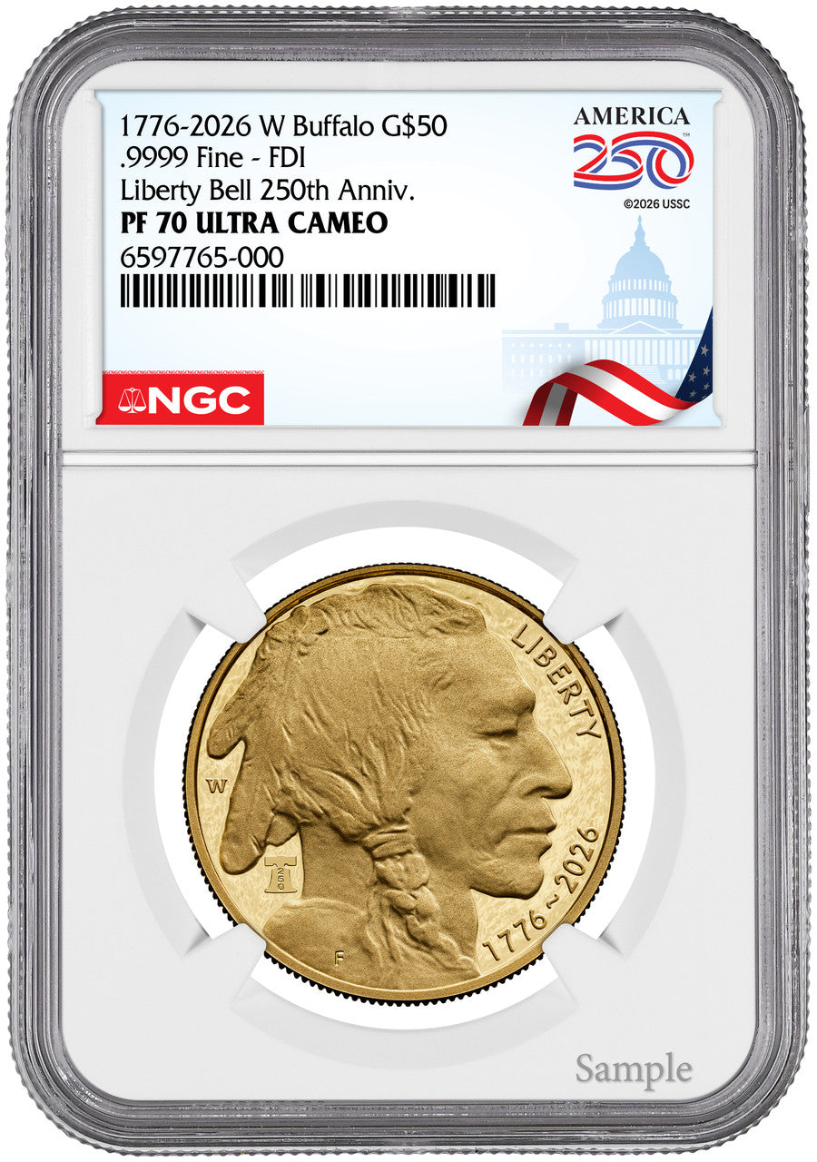 2026-W 1 oz Proof Gold Buffalo FDI 250 Liberty Bell NGC PF70 (1776-2026) Congress