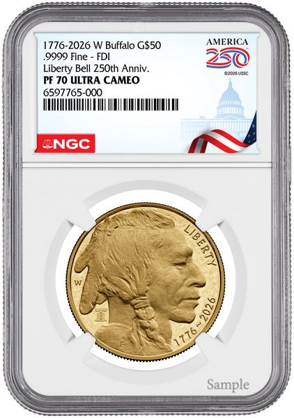 2026-W 1 oz Proof Gold Buffalo 250 Liberty Bell NGC PF70 (1776