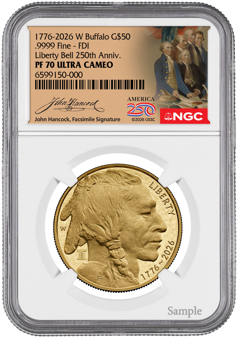 2026-W 1 oz Proof Gold Buffalo 250 Liberty Bell NGC PF70 (1776