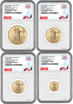 2026-W Proof Gold Eagle 250 Liberty Bell 4-Coin Set FDI NGC PF70 (1776-2026)