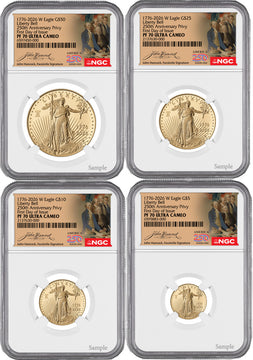 2026-W Proof Gold Eagle 250 Liberty Bell 4-Coin Set FDI NGC PF70 (1776-2026)