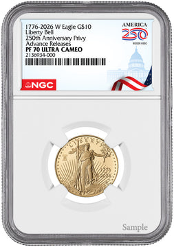 2026-W 1/4 oz Proof Gold Eagle 250 Liberty Bell AR NGC PF70 (1776-2026)