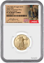 2026-W 1/4 oz Proof Gold Eagle 250 Liberty Bell FDI NGC PF70 (1776-2026) Hancock