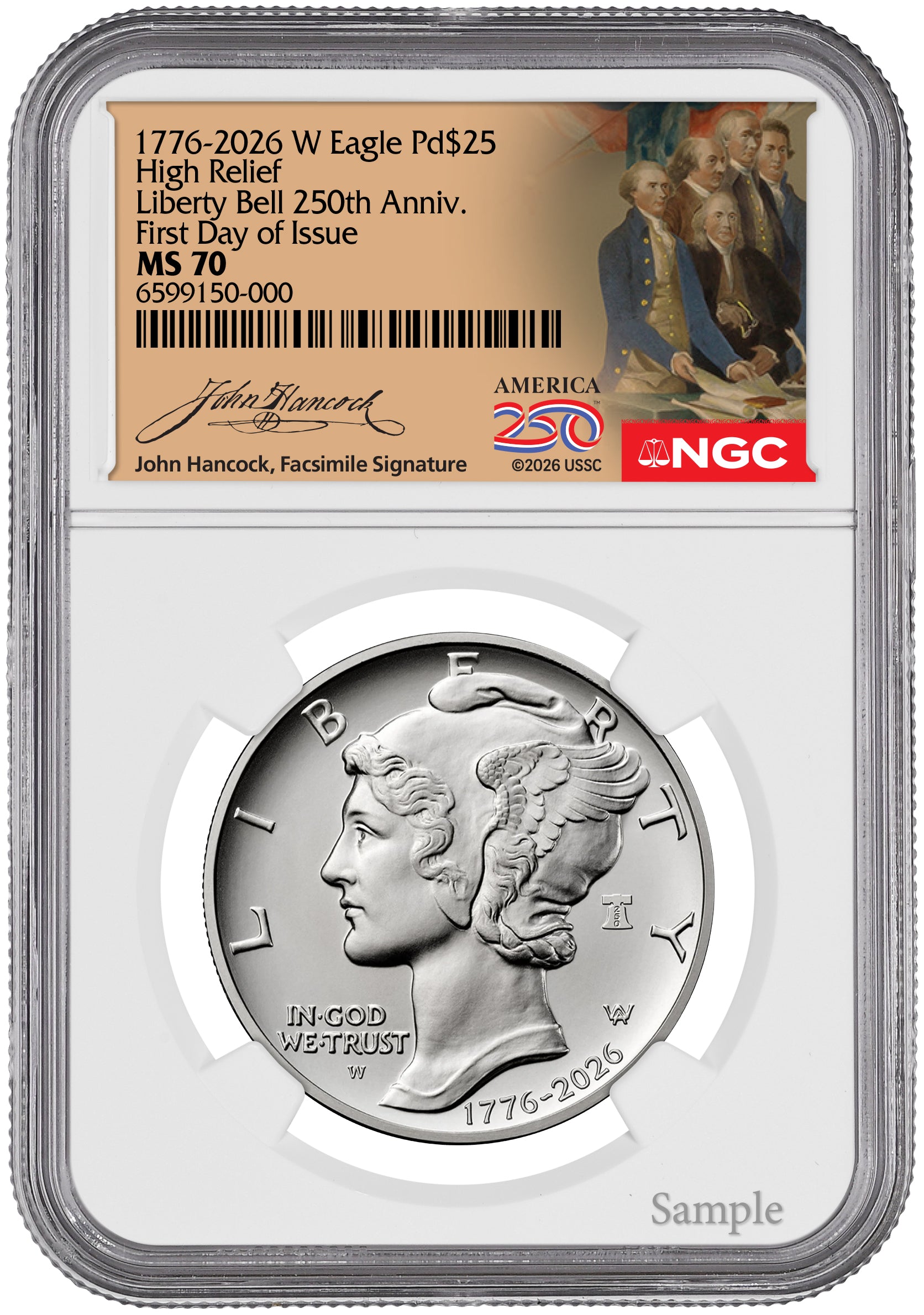 2026-W (1776-2026) $25 Dual Date Liberty Bell Privy Palladium Eagle FDI NGC MS70 Hancock