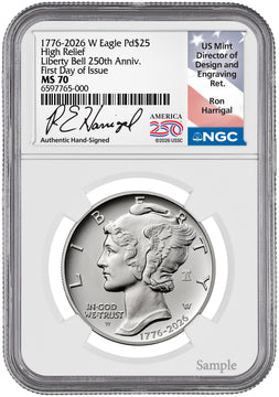 2026-W (1776-2026) $25 Dual Date Liberty Bell Privy Palladium Eagle FDI NGC MS70 Harrigal