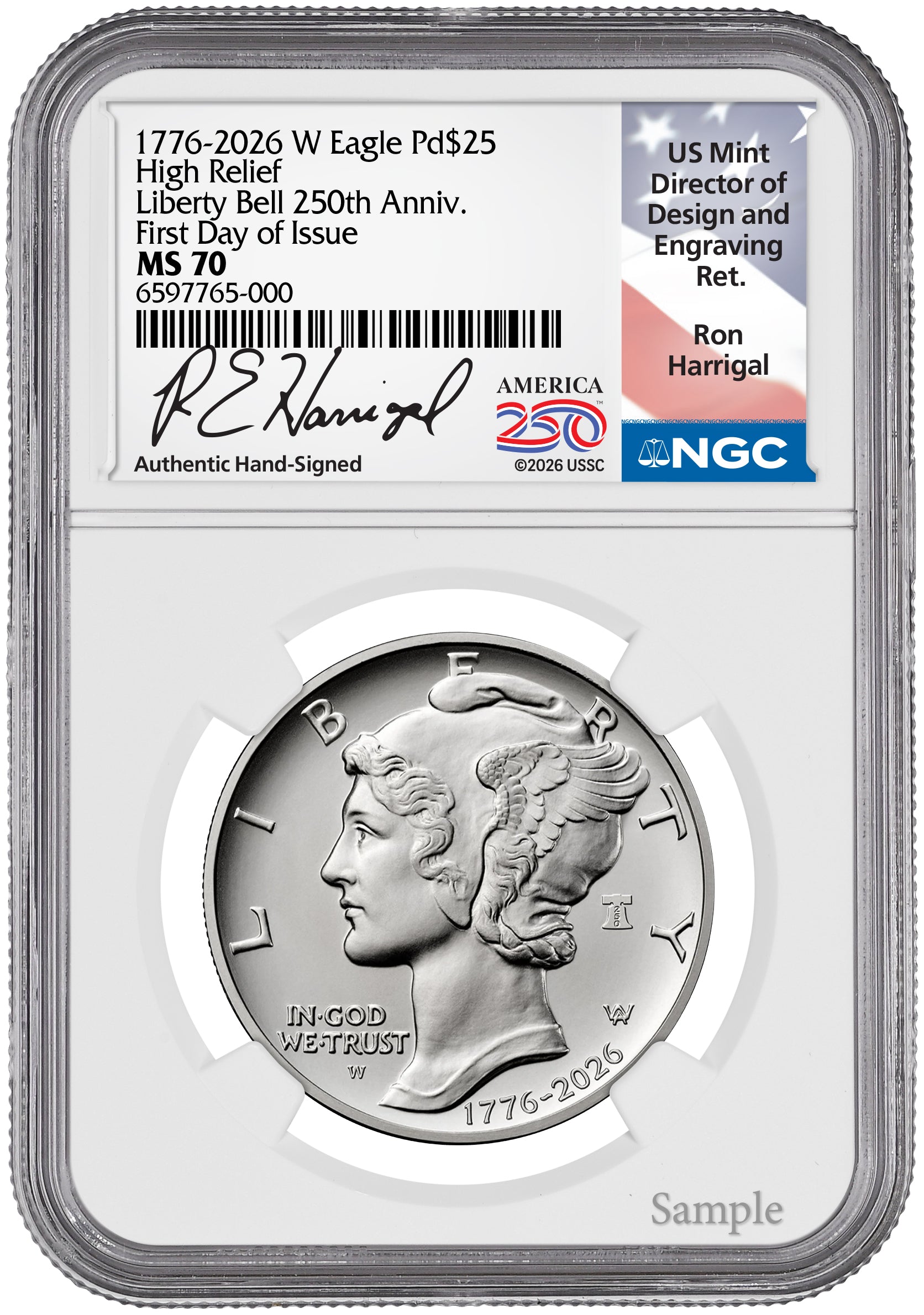 2026-W (1776-2026) $25 Dual Date Liberty Bell Privy Palladium Eagle FDI NGC MS70 Harrigal