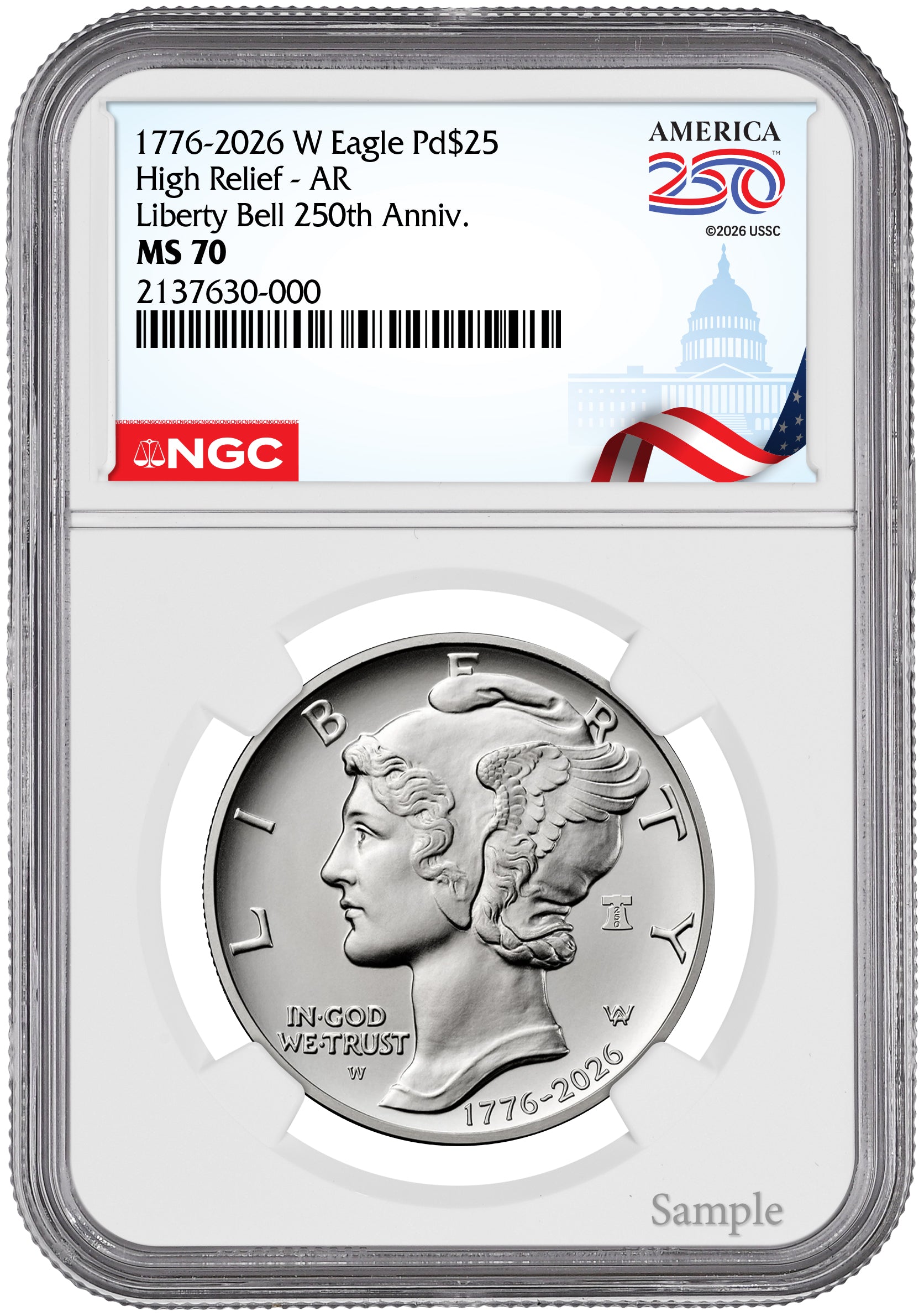 2026-W (1776-2026) $25 Dual Date Liberty Bell Privy Palladium Eagle AR NGC MS70 Congress