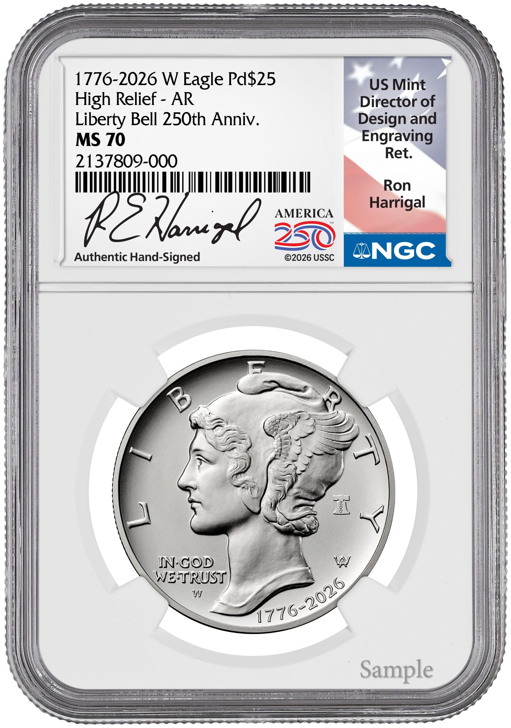 2026-W (1776-2026) $25 Dual Date Liberty Bell Privy Palladium Eagle AR NGC MS70 Harrigal