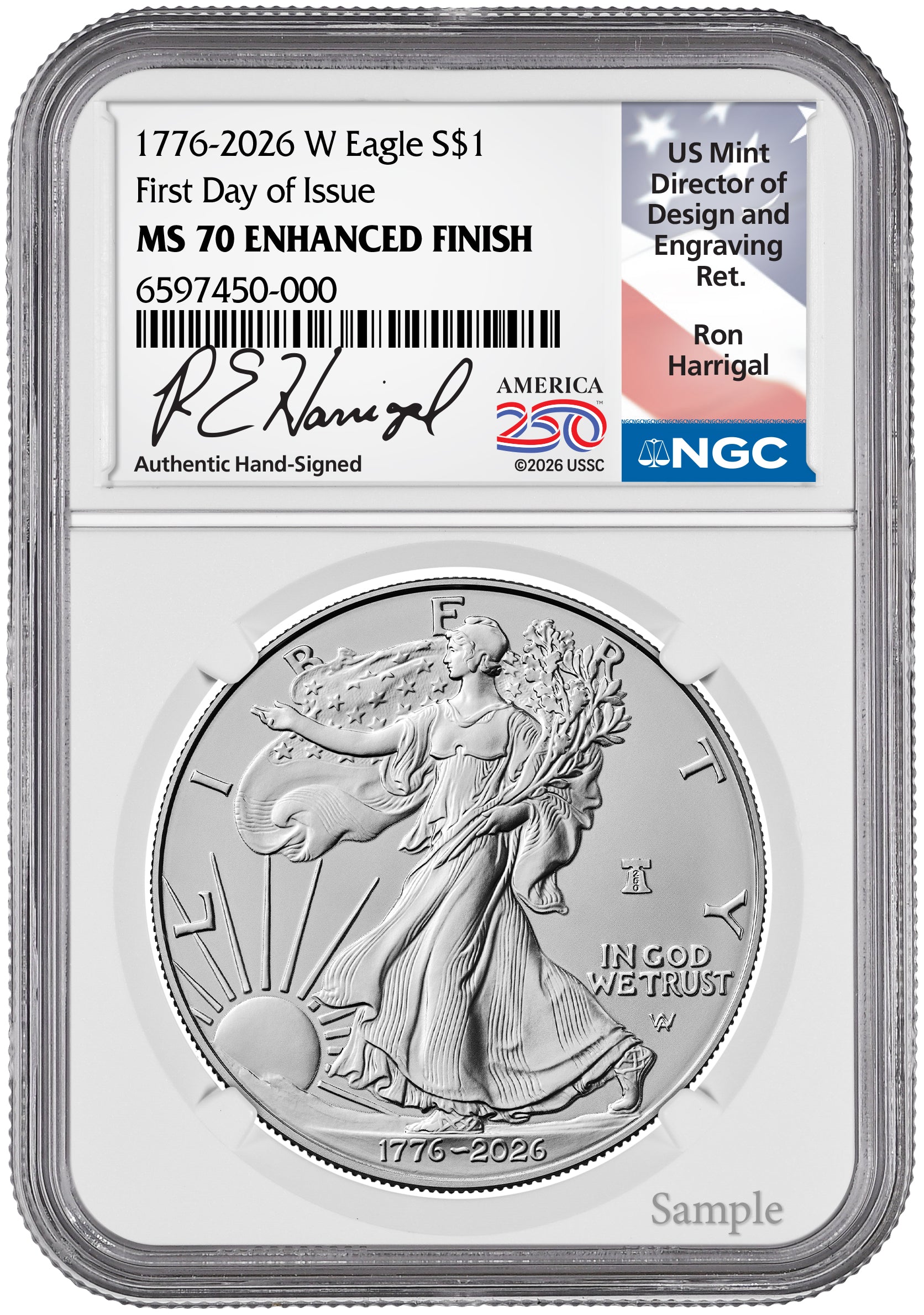 2026-W Enhanced Silver Eagle First Day of Issue NGC MS70 Harrigal