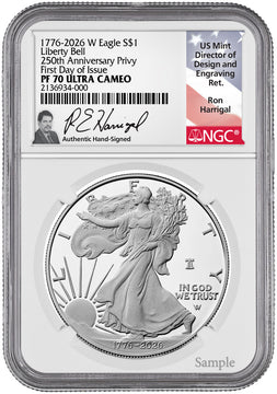 2026 W Silver Eagle Liberty Bell 250 Privy FDI PF70 NGC Harrigal (1776–2026)