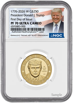 2026-W President Donald Trump 1 oz Proof Gold FDI NGC PF70 Trump Label