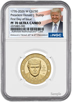 2026-W President Donald Trump 1 oz Proof Gold FDI NGC PF70 Trump Label