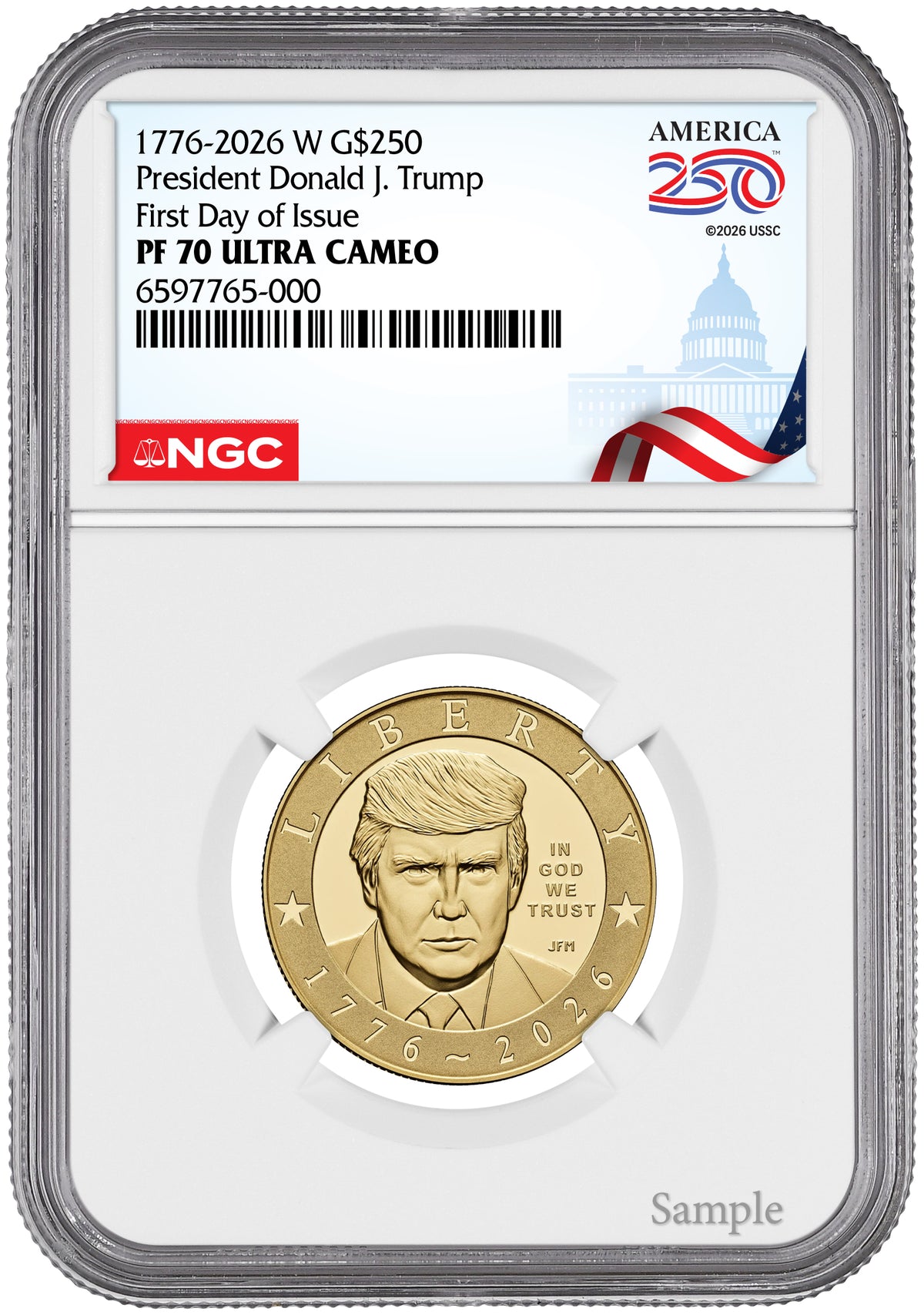 2026-W President Donald Trump 1 oz Proof Gold FDI NGC PF70 Congress Label
