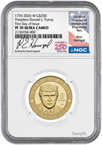 2026-W President Donald Trump 1 oz Proof Gold FDI NGC PF70 Harrigal Label