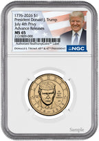 2026 President Donald J. Trump Semiquincentennial Dollar July 4th Privy AR NGC MS65 Trump