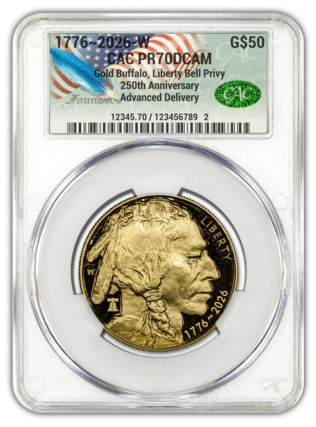 2026-W 1 oz Proof Gold Buffalo 250 Founders Liberty Bell CAC PR70