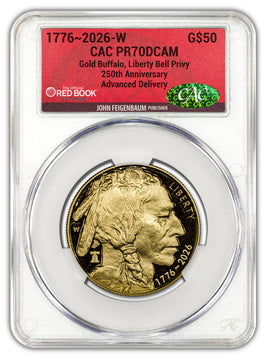 2026-W 1 oz Proof Gold Buffalo AD Liberty Bell CAC PR70 (1776-2026) Red Book