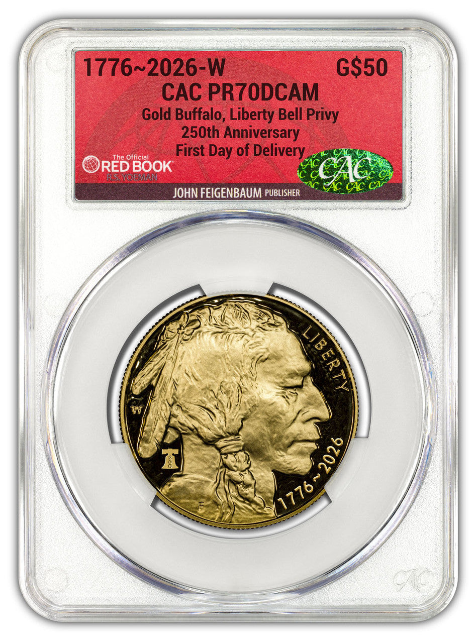 2026-W 1 oz Proof Gold Buffalo FDD Liberty Bell CAC PR70 (1776-2026) Red Book
